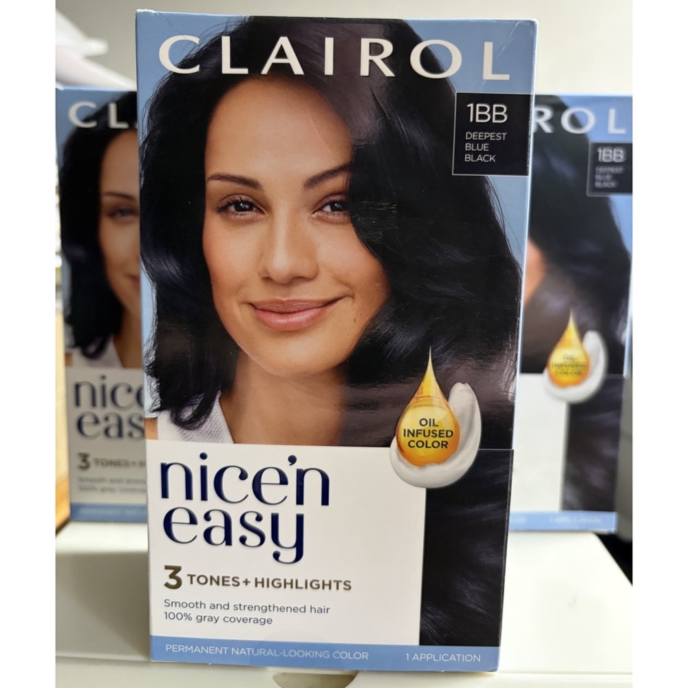 3 PACK-Clairol Nice 'n Easy Permanent Hair Dye-DEEPEST BLUE BLACK 1BB-Hair Color